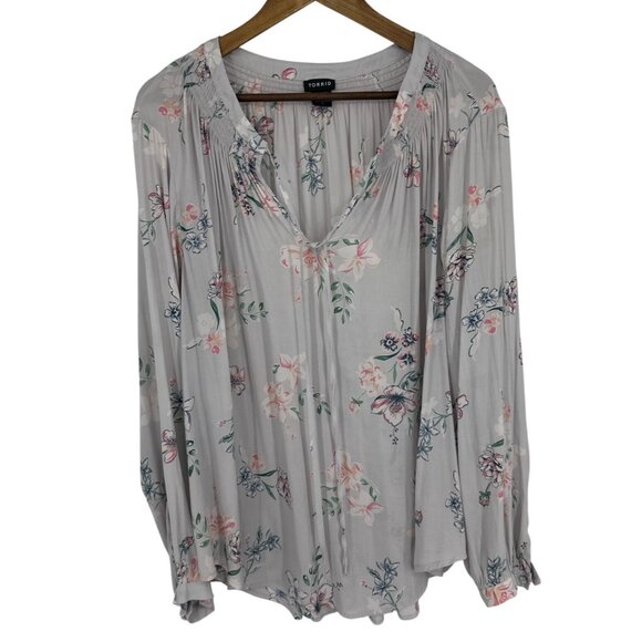 Torrid Womens High Low Hem Lightweight Tie Neck Floral Pullover Gray Size 3X - Picture 1 of 8